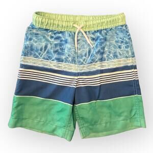 Lands End Sz 6-7 Green/Blue Boys Swim Trunks.